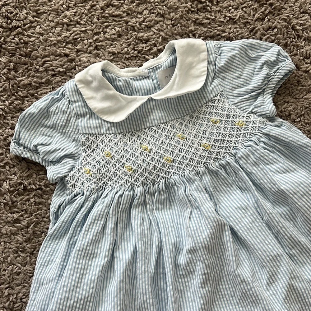 Heirloom Collection Blue Striped Baby Smocked Dress - Picture 2 of 5